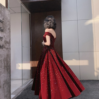 Burgundy velvet beads short prom dress homecoming dress - Thumbnail 2