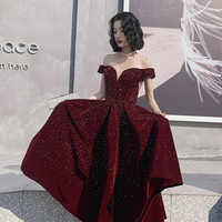 Burgundy velvet beads short prom dress homecoming dress - Thumbnail 4