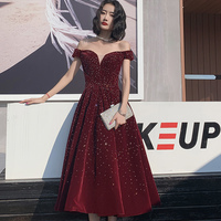 Burgundy velvet beads short prom dress homecoming dress - Thumbnail 6