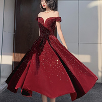 Burgundy velvet beads short prom dress homecoming dress - Thumbnail 9