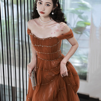 Cute tulle beads long prom dress evening dress - Thumbnail 3