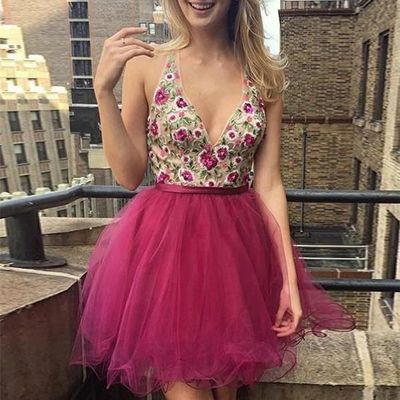 Sp2111,hot pink embroidery homecoming dresses,tulle a-line graduation dress - Thumbnail 2