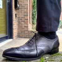 Top Fashion Hand Stitch Grey Black Oxfords Shoes, Wingtip Brogue Lace Up Leather Shoes - Thumbnail 1