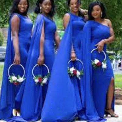 Royal blue bridesmaid dresses with watteau - Thumbnail 3