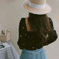 Vintage Square Collar Fruit Full Print Lace up Blouse Shirts - Thumbnail 3