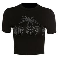 Free Shipping Gothic Rhinestone Spider Crop Top - Thumbnail 3