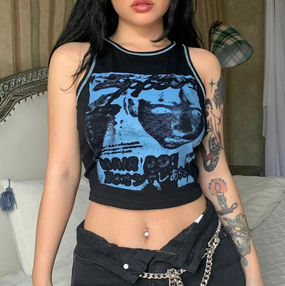 Goth Face Print Sleeveless Vest