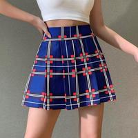 High Waist Checkboard Plaid Pleated Skirt - Thumbnail 1