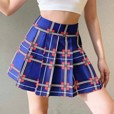 High waist checkboard plaid pleated skirt