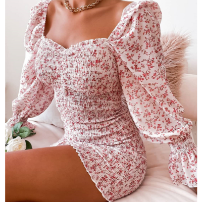Casual floral skinny long sleeve printed dress