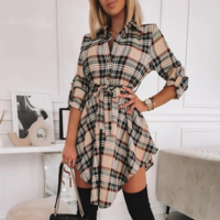 Check Irregular Women's Long Sleeve Dress - Thumbnail 1