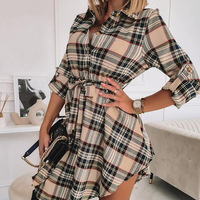 Check Irregular Women's Long Sleeve Dress - Thumbnail 3