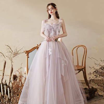 Pink tulle lace long prom dress pink evening dress - Thumbnail 3