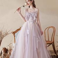 Pink tulle lace long prom dress pink evening dress - Thumbnail 3