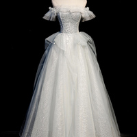 Light green tulle sequins long prom dress evening dress - Thumbnail 4