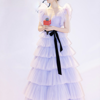 Purple tulle long prom dress A line evening dress - Thumbnail 2