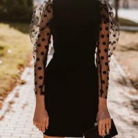 Women Long Sleeve Panelled Open Back Dress - Thumbnail 1