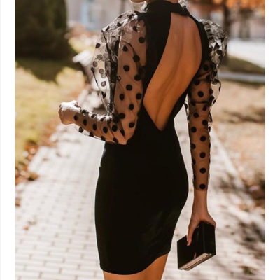 Women long sleeve panelled open back dress