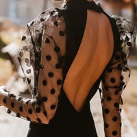 Women Long Sleeve Panelled Open Back Dress - Thumbnail 2