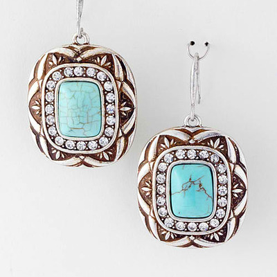 Square turquoise stone metal earrings