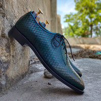 Handmade Python Texture Leather Whole Cut Shoes , Dress Formal Shoes, Green Two Tone Shoes - Thumbnail 1