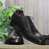Handmade Python Texture Leather Whole Cut Shoes , Dress Formal Shoes, Green Two Tone Shoes - Thumbnail 4