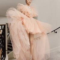 Pink tulle high low prom dress pink evening dress - Thumbnail 3