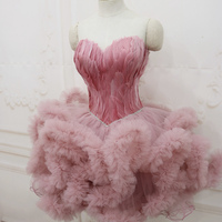 Pink tulle short prom dress cocktail dress - Thumbnail 1