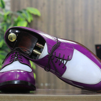 Handmade White & Black Round Toe Leather Lace Up Shoes For Men's  - Thumbnail 1