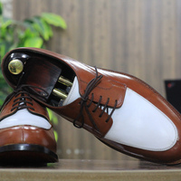 Handmade White & Black Round Toe Leather Lace Up Shoes For Men's  - Thumbnail 5