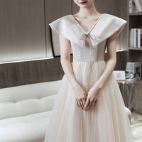 Cute tulle long prom dress champagne evening dress - Thumbnail 1