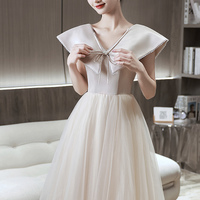 Cute tulle long prom dress champagne evening dress - Thumbnail 2