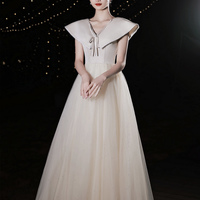 Cute tulle long prom dress champagne evening dress - Thumbnail 4