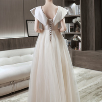 Cute tulle long prom dress champagne evening dress - Thumbnail 5