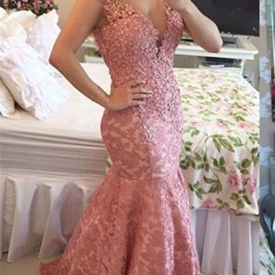 Long prom dress,2022 prom dress,v-neck prom dress,lace prom dress,mermaid prom dress,evening dress,dresses for juniors,,863 - Thumbnail 3