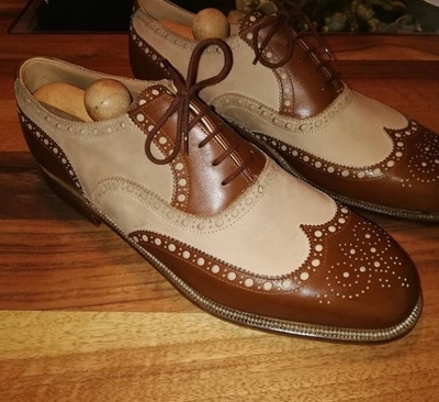 Luxury Men's Hand Made Two Tone Shoes, Leather Wingtip Brogue Lace Up Shoes