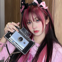 Black red pink color gradient millennium highlight Y2K wigs - Thumbnail 1