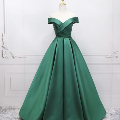 Green satin long prom dress green evening dress - Thumbnail 1
