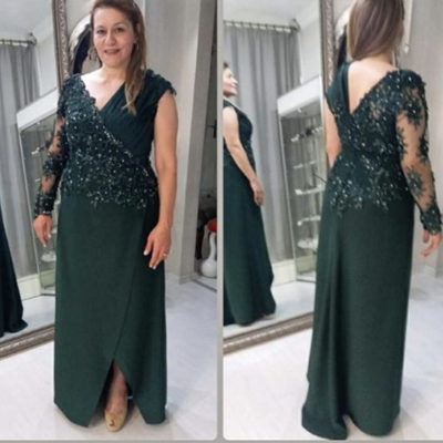 Dark green mother of the bride dresses with lace - Thumbnail 2