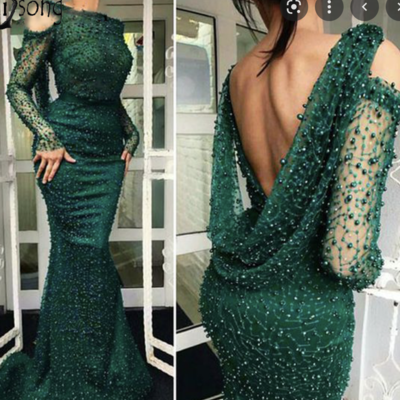 Green prom dresses sheath with sleeves - Thumbnail 1