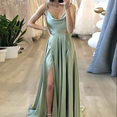 Sage green prom dresses slit side pdl - Thumbnail 1