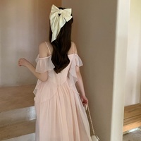 Elegant French European Style Sweet Princess White & Pink Pastel Off Shoulder Dress - Thumbnail 2