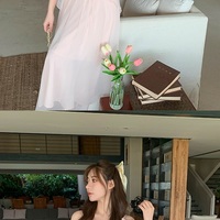 Elegant French European Style Sweet Princess White & Pink Pastel Off Shoulder Dress - Thumbnail 8