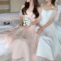 Elegant French European Style Sweet Princess White & Pink Pastel Off Shoulder Dress - Thumbnail 9