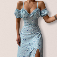 Irregular Women'S Temperament Sling Split Floral Dress - Thumbnail 1