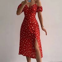 Irregular Women'S Temperament Sling Split Floral Dress - Thumbnail 3