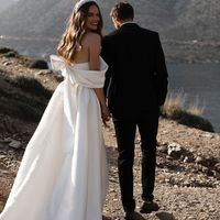Gorgeous Ball Gown Off the Shoulder Satin Wedding Dress, Bride Dress - Thumbnail 2