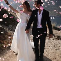 Gorgeous Ball Gown Off the Shoulder Satin Wedding Dress, Bride Dress - Thumbnail 1