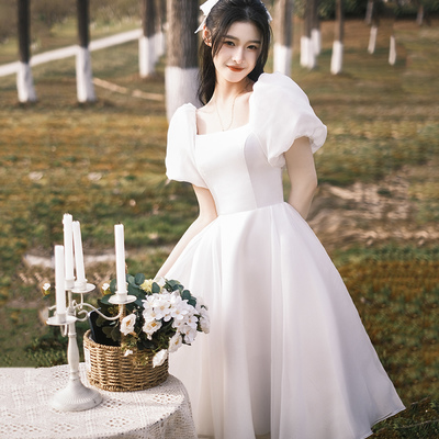 White tulle short a line prom dress homecoming dress - Thumbnail 1