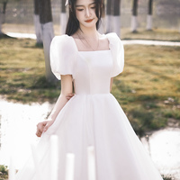 White tulle short A line prom dress homecoming dress - Thumbnail 1